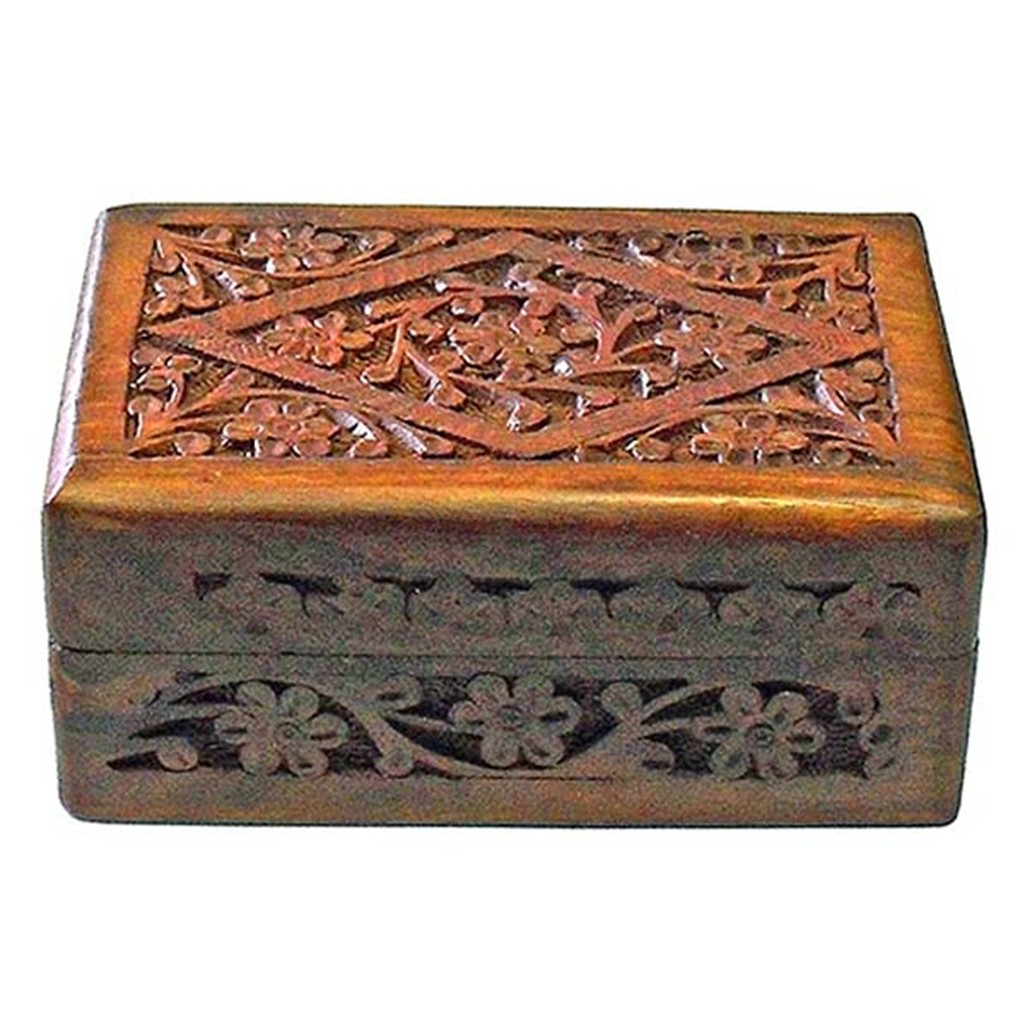 Hand Carved Wooden Box Floral (15cm x 10cm)