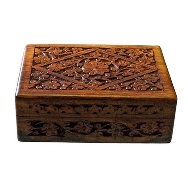 Hand Carved Wooden Box Ornate (7″ x 5″)