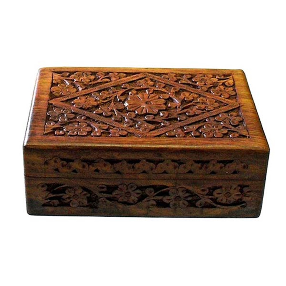 Hand Carved Wooden Box Ornate (7″ x 5″)